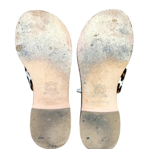 Trask Shay Leather Thong Sandal Slip On Leopard Print Calfhair 6 - Picture 6 of 9